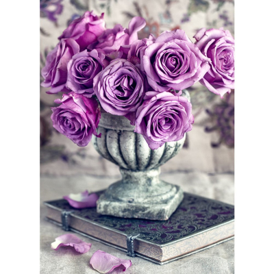 Diamantové malování - Růže v kamenné váze - č. 795 40x50 cm