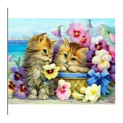 Diamantové malování - Koťátka s kvítim - č. 806 65x85 cm
