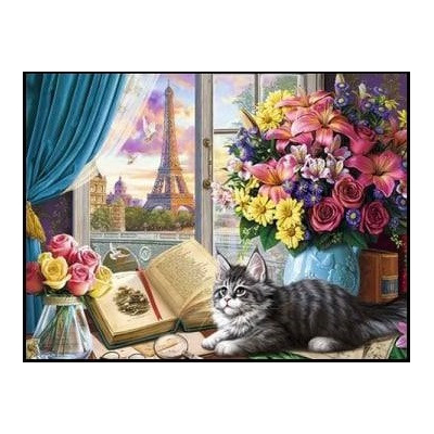 Diamantové malování - Kočka s knihou v Paříži - č. 807...
