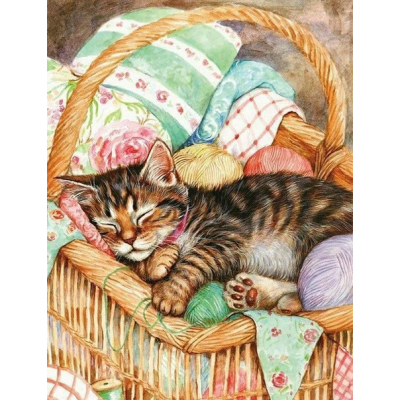 Diamantové malování - Kotě v košíku - č. 828 65x85 cm