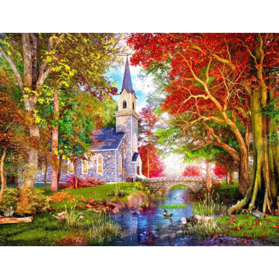 Diamantové malování - Kostel s mostem - č. 831 65x85 cm