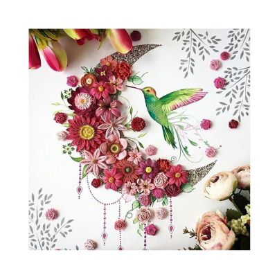 Diamantové malování - Kolibřík a květy - č. 842 35x35 cm