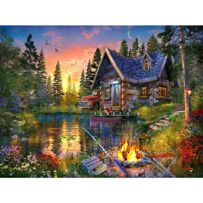 Diamantové malování - Rybaření u chaloupky - č. 848 40x50 cm