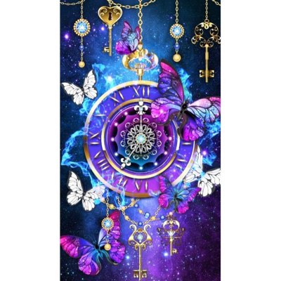 Diamantové malování - Hodiny a klíče - č. 850 45x80 cm