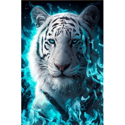 Diamantové malování - Bílý tygr v tyrkysové - č. 874...