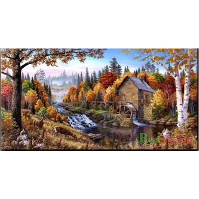 Diamantové malování - Podzimní mlýn  - č. 912 65x125 cm