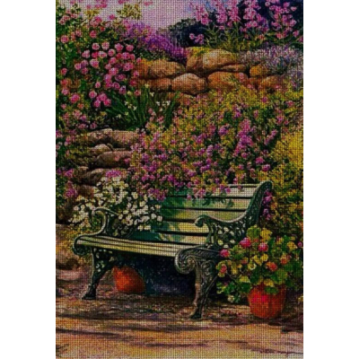 Diamantové malování - Lavička v květech  - č. 915 85x65 cm