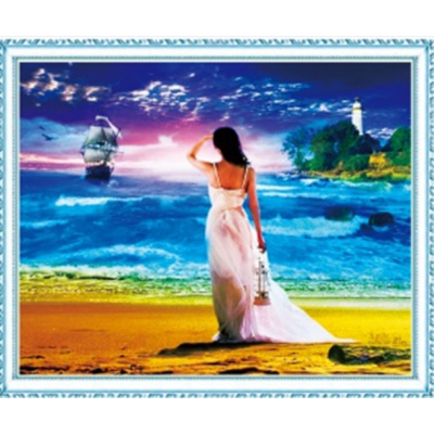 Diamantové malování s RÁMEM -Dívka vyhlížející koráb-č.19...