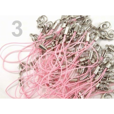 Šňůrka na mobil s karabinkou světle růžová č. 32