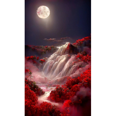 Diamantové malování - Fantasy červený vodopád č. 936