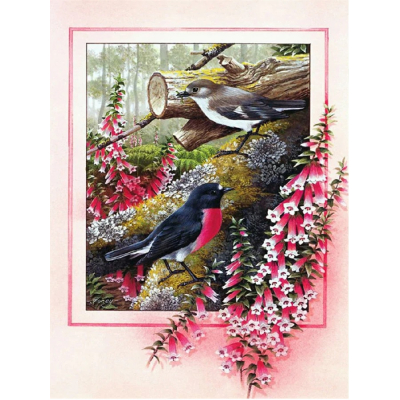 Diamantové malování - Ptáci a růžové květy č. 945