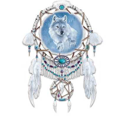 Diamantové malování - Vlk v bílém lapači snů č. 960