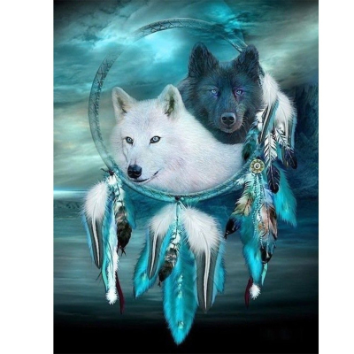 Diamantové malování - Lapač snů s vlky č. 961