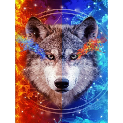 Diamantové malování - Vlk v ohni č. 963