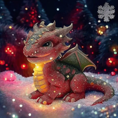 Diamantové malování AB - Dráček ve sněhu č. 1006