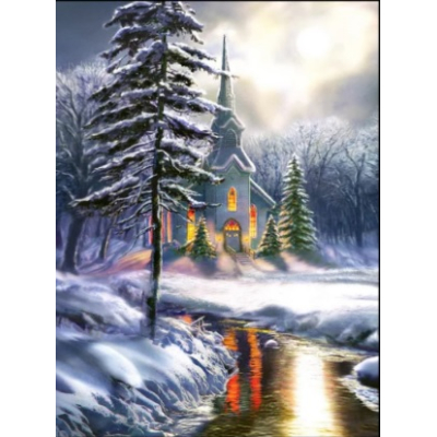 Diamantové malování - Zasněžený kostel u potoka č. 1012