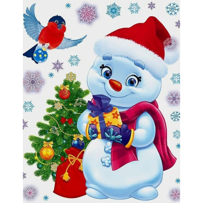 Diamantové malování - Sněhulák s dárkem č. 1027