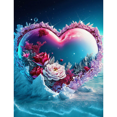 Diamantové malování - Květinové srdce v ledu č. 1039