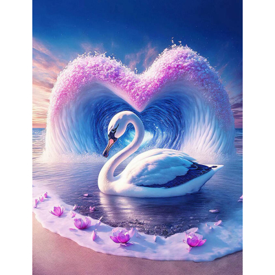 Diamantové malování - Labuť a vlna ve tvaru srdce č. 1041