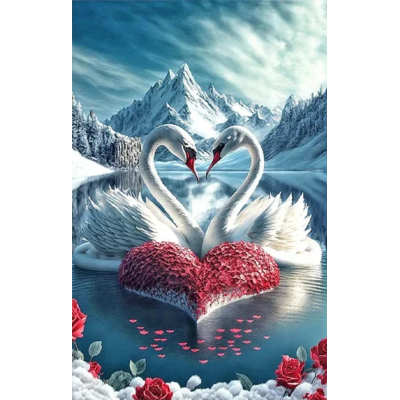 Diamantové malování - Labutě se srdcem č. 1054