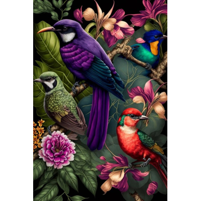 Diamantové malování - Barevní ptáci v květech č. 1056