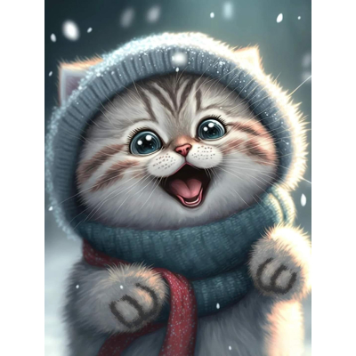 Diamantové malování - Kotě s kulichem a šálou č. 1063