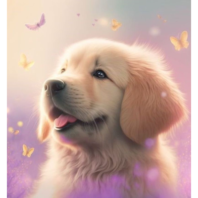 Diamantové malování - Štěně a motýli č. 1064