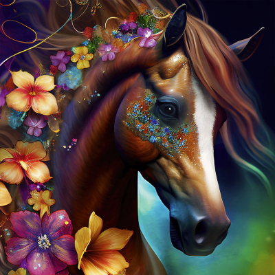 Diamantové malování - Květinový kůň č. 1081