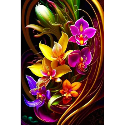 Diamantové malování - Barevné orchideje č. 1082