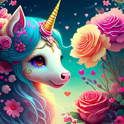 Diamantové malování - Jednorožec a květiny č. 1083