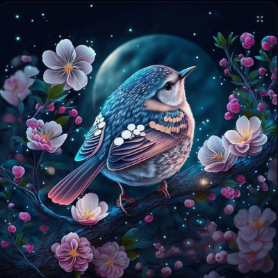 Diamantové malování - Ptáček v květech č. 1084