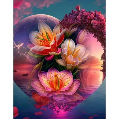 Diamantové malování - Květy v srdci č. 1089