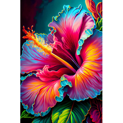 Diamantové malování - Duhový ibišek č. 1107 - 40x50cm