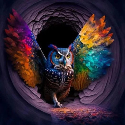 Diamantové malování - Duhová sova č. 1106 - 50x50cm