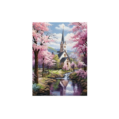 Diamantové malování - Jarní kostel č. 1100 - 65x85cm