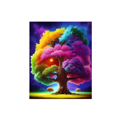 Diamantové malování - Strom v barvách duhy č. 1102 - 65x85cm
