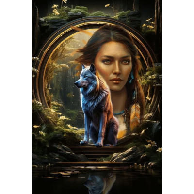 Diamantové malování - Vlk a lesní děva č. 1128 - 30x45cm