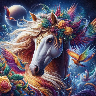 Diamantové malování - Magický kůň AB č. 1130 - 50x50cm