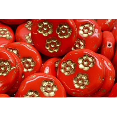 Korálky mince s kvítky 3045 (21 mm)