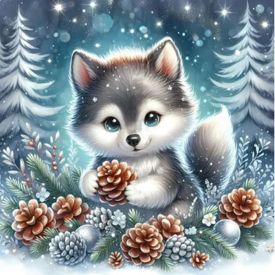 Diamantové malování - Roztomilé vlčátko č. 1136 - 45x45cm