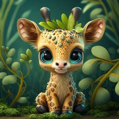 Diamantové malování - Žirafí mládě č. 1138 - 45x45cm