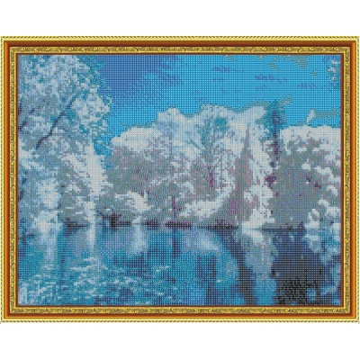 Diamantové malování s RÁMEM - Zasněžené stromy nad...