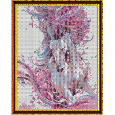Diamantové malování s RÁMEM - Kůň v růžové č.50 (40x50cm)