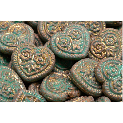 Korálky Srdíčka s květy č.5318 (17x17mm)