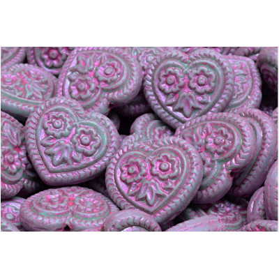 Korálky Srdíčka s květy č.5320 (17x17mm)