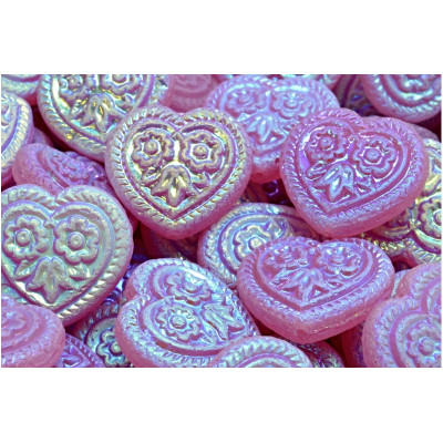 Korálky Srdíčka s květy č.5325 (17x17mm)