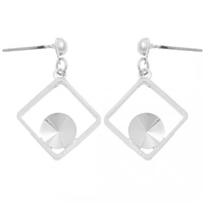 Náušnice bimbací rám čtverec Rivoli 8mm Rhodium (11085)