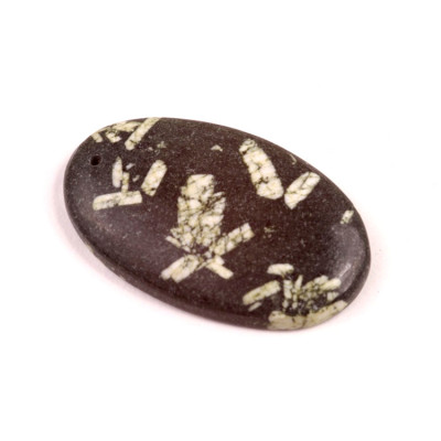 Vrtaný kabošon Jaspis Čínské Písmo č.V95 (37x23x5mm)