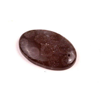 Vrtaný kabošon Black Fossil č.V135 (32x21x6mm)
