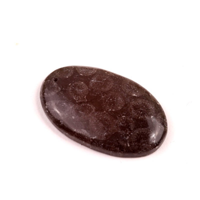 Vrtaný kabošon Black Fossil č.V137 (36x22x6mm)